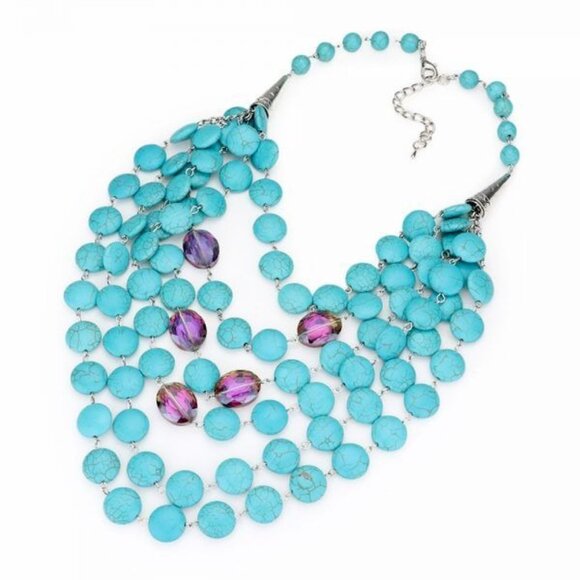 Love Jewelry Jewelry - Turquoise Howlite Aurora Borealis Beaded Statement Necklace